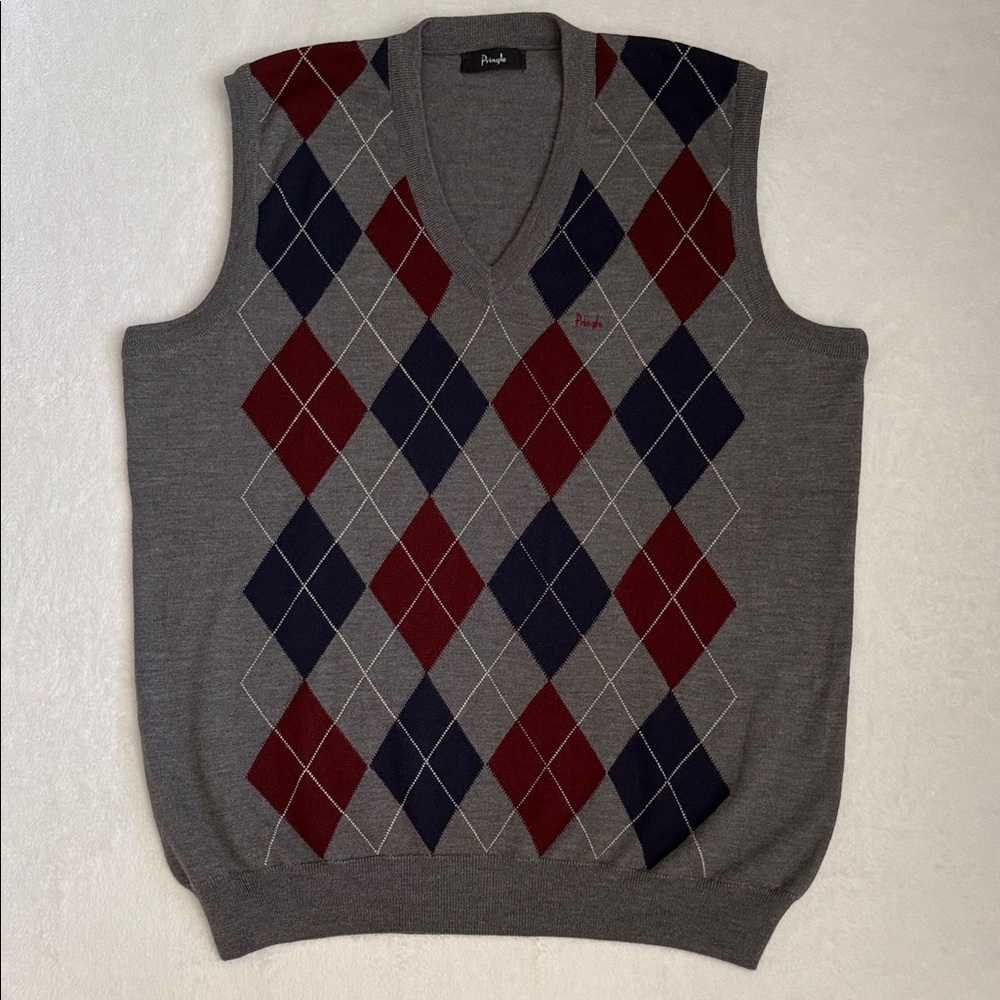 {VTG} Pringle of Scotland | 90s Y2K Wool Argyle V-Neck Sweater Vest (44 - L/XL)